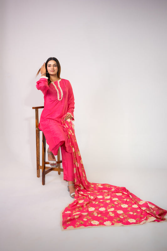 Fuchsia Printed Dupatta Set