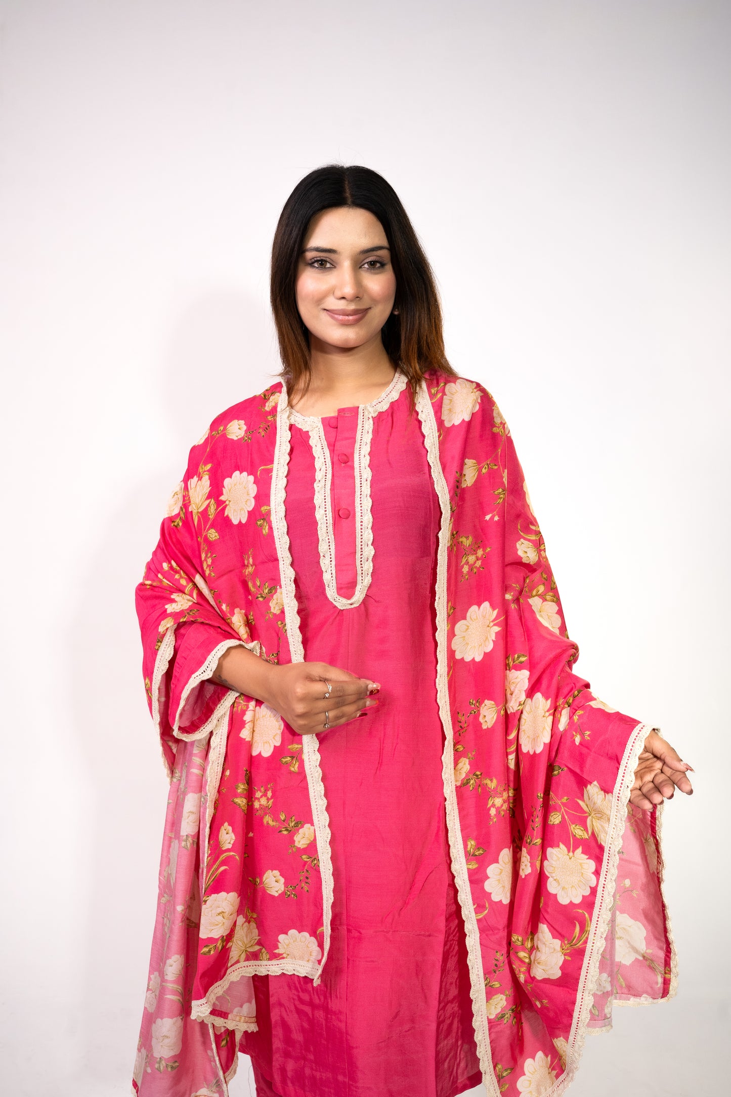 Fuchsia Printed Dupatta Set