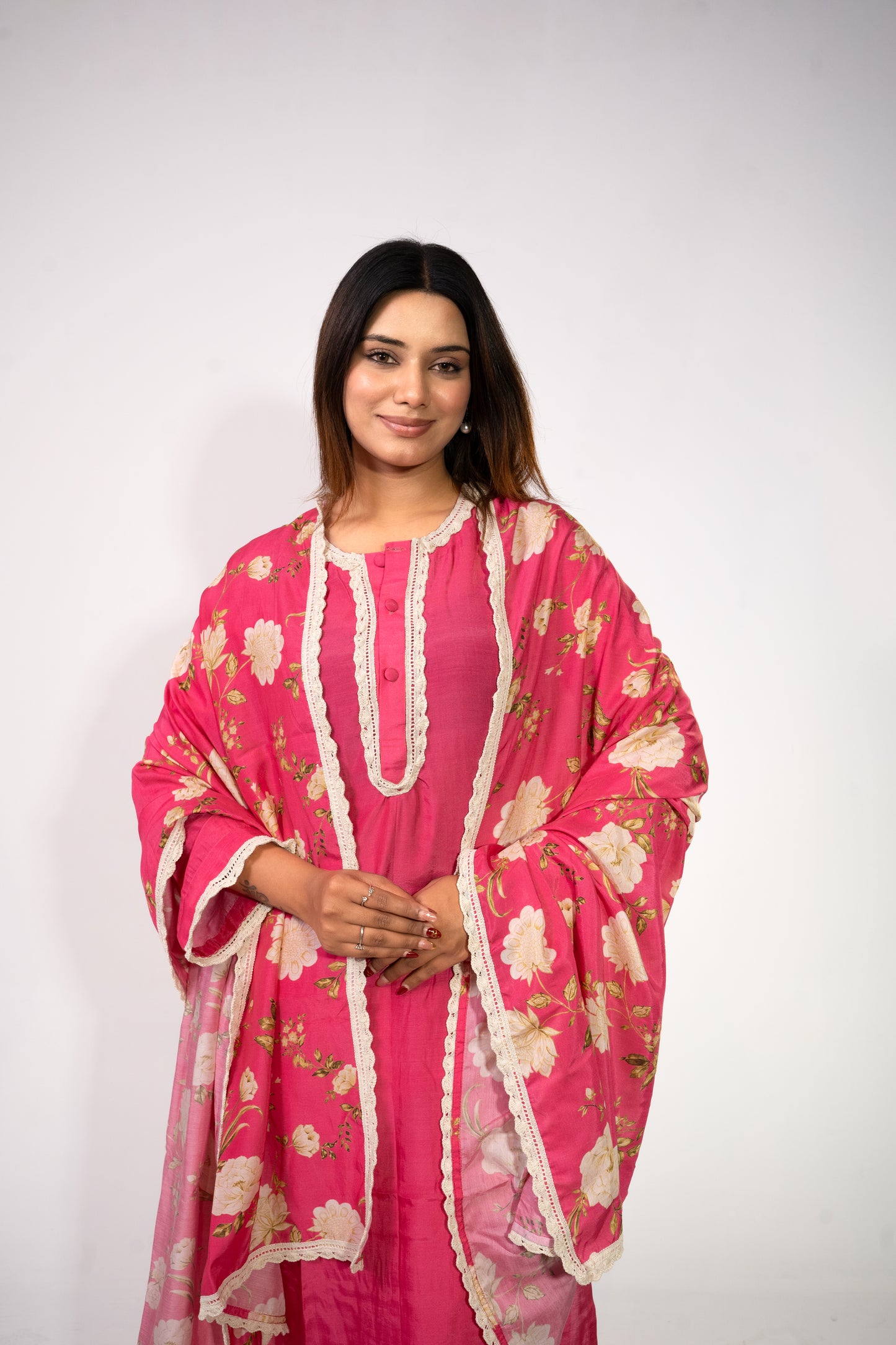 Fuchsia Printed Dupatta Set