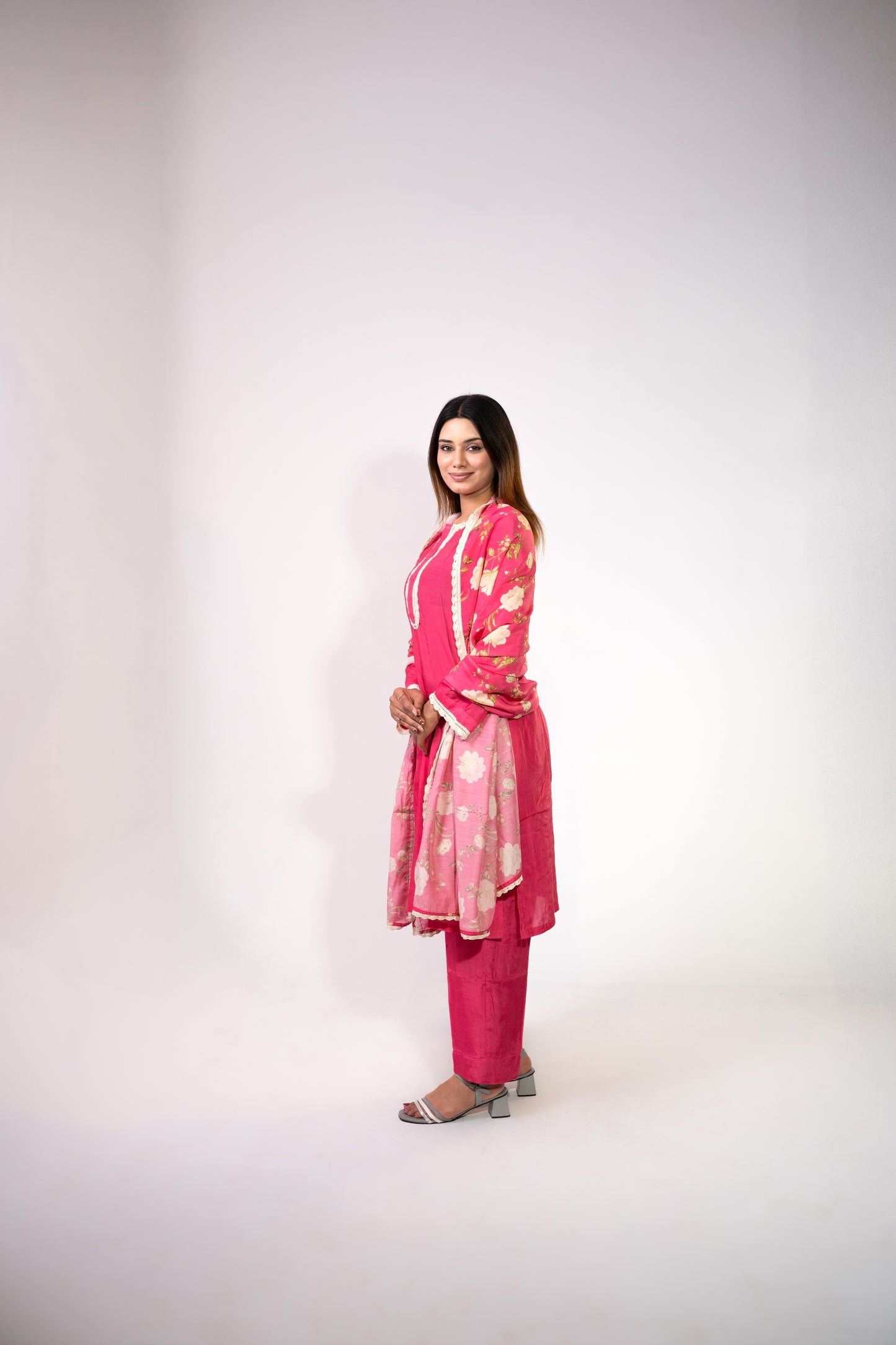 Fuchsia Printed Dupatta Set